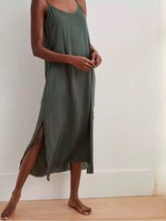 aerie Dresses & Skirts - aerie Olive Green Slip Midi Dress with Side Slits NWOT S